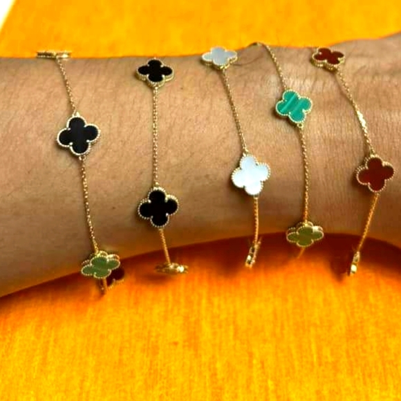 Clover multi-gemstone bracelet in 18K solid gold [6 inch length] - Picture 15 of 16